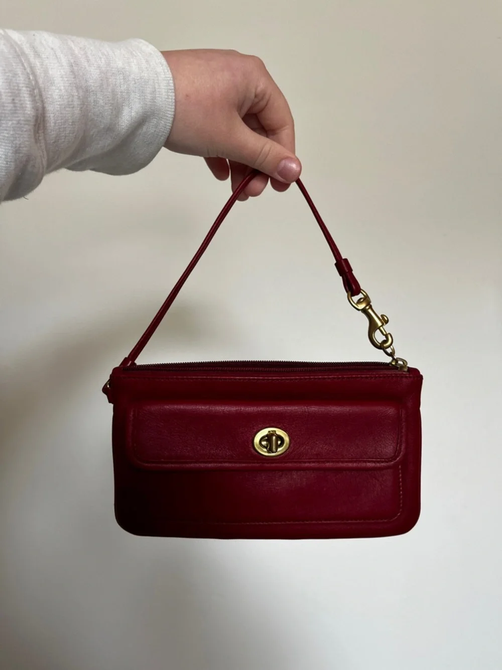 Vintage Coach Red Leather Wristlet Clutch with Brass Hardware - Picture 2 of 7